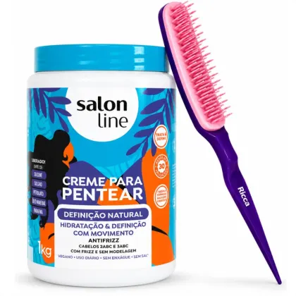 Imagem do produto Kit Finalização De Cachos: Creme Para Pentear Salon Line Definição Natural 1kg e Pente Fitagem Ricca