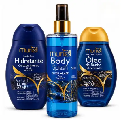 Imagem do produto Kit Completo Muriel Elixir Árabe: Body Splash, Loção Deo Hidratante 200ml e Óleo de Banho 230ml