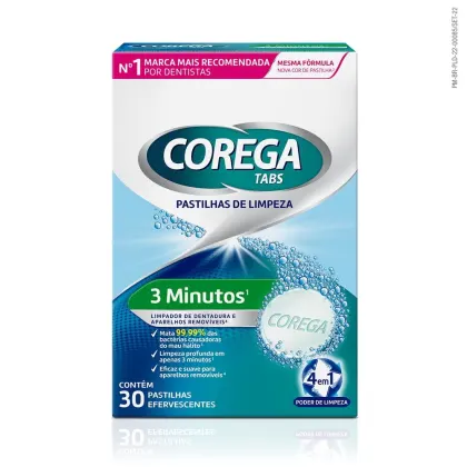 Imagem do produto Pastilhas de Limpeza Corega Tabs 3 Minutos 30 Pastilhas Efervescentes