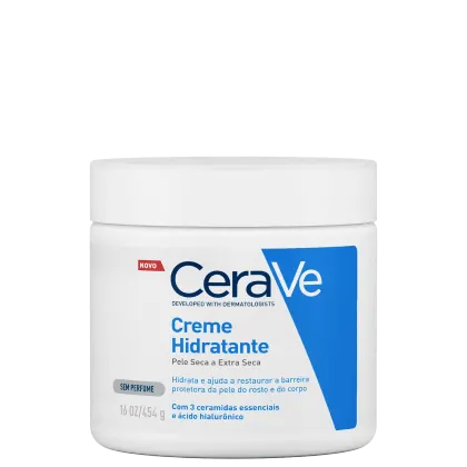 A imagem mostra o pote do Creme Hidratante CeraVe Pele Seca a Extra Seca.