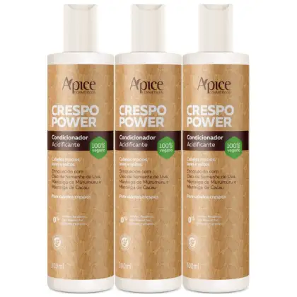 Imagem do produto Kit 3 Condicionador Crespo Power Apice Hidratação Cabelo Profissional Limpeza Suave Vegano 300ml	