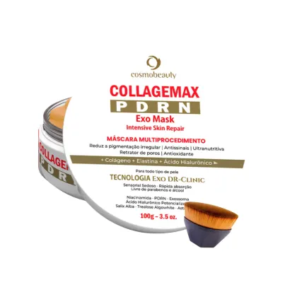 Máscara Facial Collagemax PDRN Exo Mask, da marca Cosmobeauty. Conta também com pincel de aplicação.