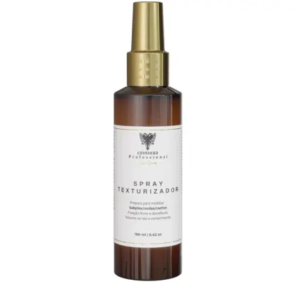 Frasco de spray texturizador da marca Cavalera Professional, com embalagem em tons de marrom e dourado, contendo 190 ml do produto. O rótulo indica que o spray é utilizado para modelar babyliss, ondas e cachos, proporcionando fixação firme e duradoura.