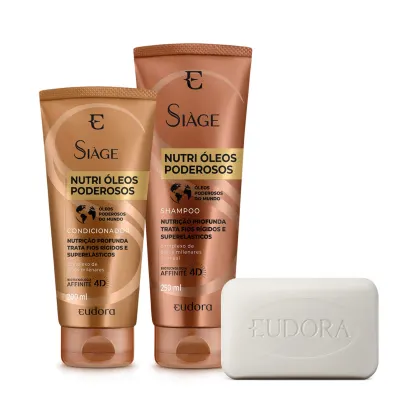 Imagem do produto Combo Eudora: Shampoo Nutri Óleos Poderosos 250ml + Condicionador Nutri Óleos Poderosos 200ml + Sabonete em Barra Antiacne Neo Dermo 80g