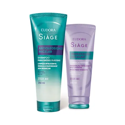 Shampoo Eudora Sìage Antioleosidade Micelar e condicionador Eudora Sìage Hidratação Micelar.