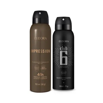 Desodorante aerossol Impression e Club 6 Intenso.