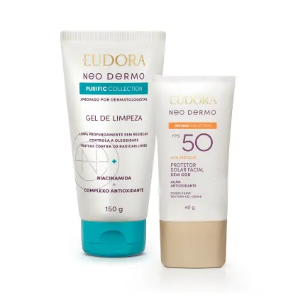 Kit Eudora Neo Dermo: Protetor Solar FPS 50 40g + Gel de Limpeza Facial 150g