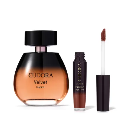 Imagem do produto Conjunto Velvet Inspire Eudora - Desodorante Colônia 100ml + Batom Matte Supreme Nude Icônico 4ml