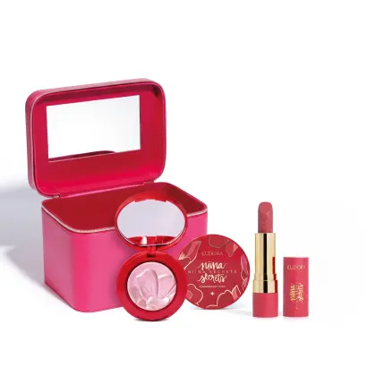 Imagem do produto Combo Batom Niina Secrets Soft Petals Rosa Secreta 3,8g + Iluminador Soft Petals 3g + Maleta de Maquiagem