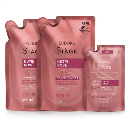Imagem do produto Combo Siàge Nutri Rosé: Refil Shampoo 400ml + Refil Condicionador 400ml + Refil Máscara Capilar 250g