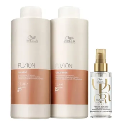 Kit Wella Professionals Fusion & Oil Reflections Light Super Care, 3 produtos.