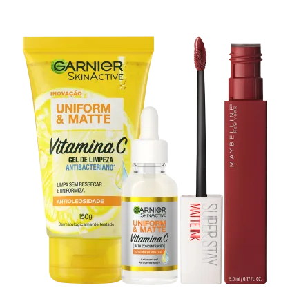 Imagem do produto Kit Beleza na Web Garnier Uniform & Maybelline Superstay Matte Ink 50 (3 Produtos)