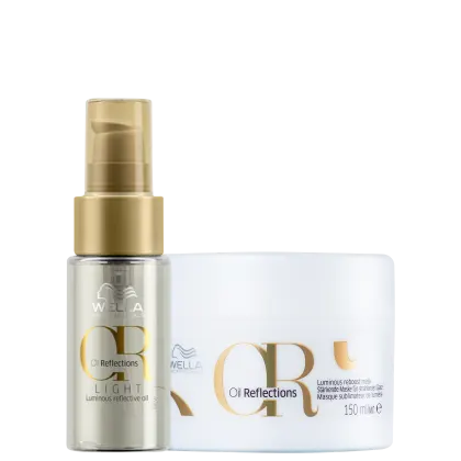 Kit com máscara e óleo capilar Oil Reflections Light, da marca Wella Professionals.