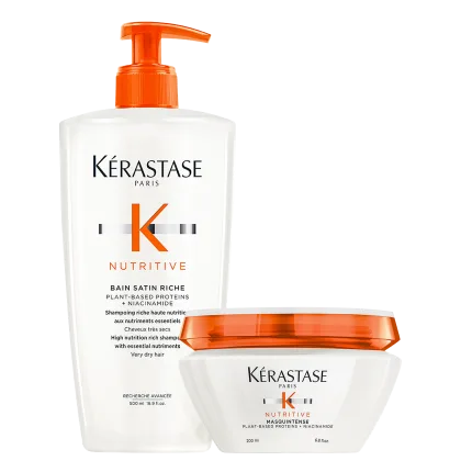 Kit com shampoo e máscara capilar Nutritive, da marca Kerastase.