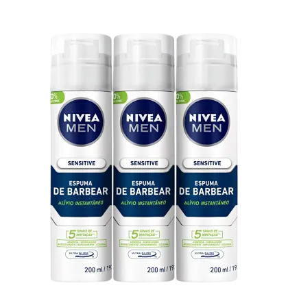 Kit NIVEA MEN com 3 unidades da Espuma de Barbear Sensitive de 200ml cada