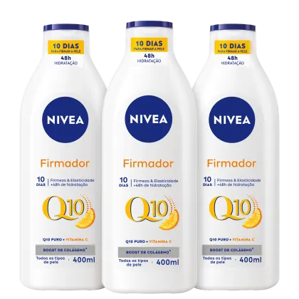 Kit NIVEA com 3 unidades da Loção Hidratante Firmador Q10 + Vitamina C Todos os Tipos de Pele de 400ml cada