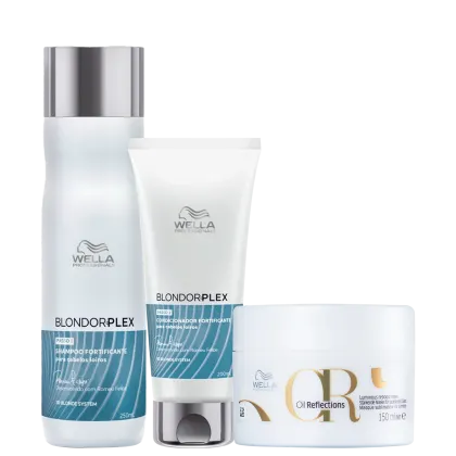Kit Wella Professionals BlondorPlex Oil Reflections com shampoo 250ml, condicionador 200ml e máscara 150ml