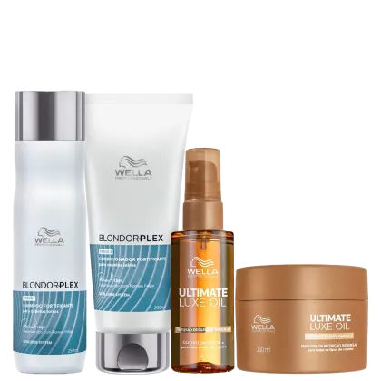 Kit Wella Professionals Ultimate Luxe Oil + BlondorPlex Quarteto Power, 4 produtos.