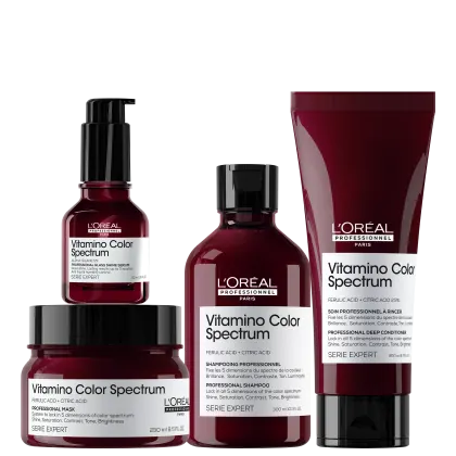 Kit L'Oréal Professionnel Vitamino Color Spectrum: Shampoo 300ml; Condicionador 200ml; Máscara Capilar 250ml; e Sérum Capilar 50ml