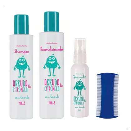 Imagem do produto Kit Tratamento Completo Contra Coceira Piolhos Lêndeas Arruda e Citronela Com Lavanda Hipoalergênico Abelha Rainha