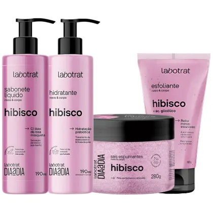 Imagem do produto Kit Banho Premium Labotrat Hibisco Completo 4 Produtos C/ Sais Corpo E Rosto Cheiro De Fruta