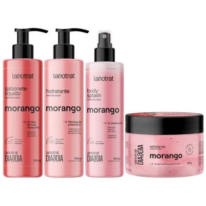 Imagem do produto Kit Banho Premium Labotrat Morango Completo 4 Produtos C/ Body Splash Corpo E Rosto Cheiro De Fruta