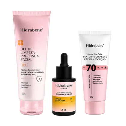 Imagem do produto Kit Rotina Facial Rejuvenescedora Hidrabene com Sérum Gel de Limpeza Profunda e Protetor Solar FPS70
