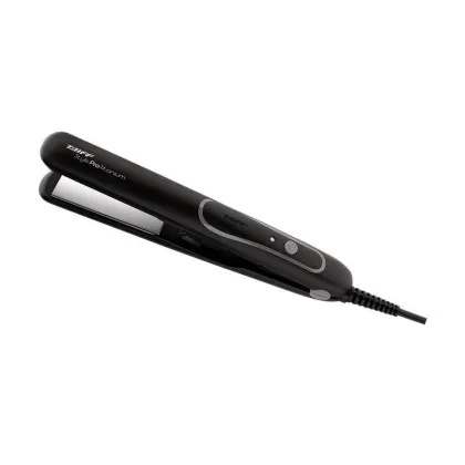 Prancha de cabelo Taiff. Trata-se de um aparelho de alisamento e modelagem de cabelos, com design em preto fosco e detalhes em cinza. O produto possui controles e botões na parte superior, além de um cabo de alimentação elétrica.