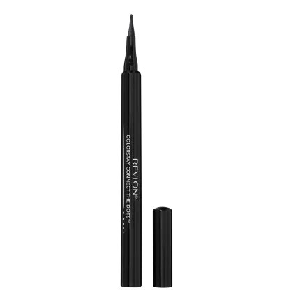 Caneta delineadora em formato preto cilíndrico fino com letras brancas.