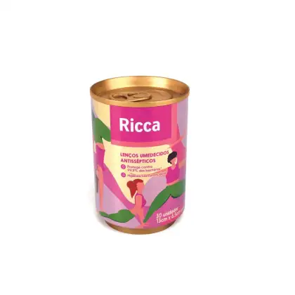 Lata com lenços umedecidos antissépticos, da marca Ricca.