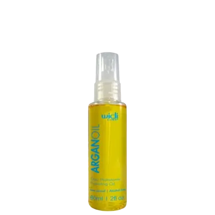 Frasco de óleo hidratante de arganol da marca Widi Care, com 60 ml de capacidade, em embalagem transparente com rótulo amarelo destacando o nome do produto.