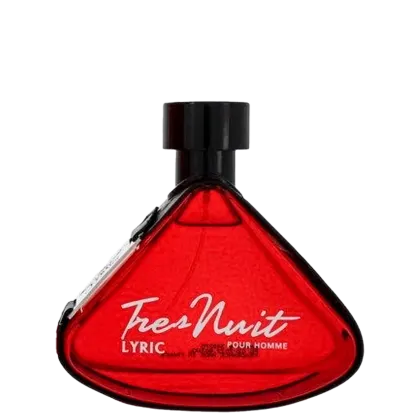 Frasco de perfume masculino Armaf Lyric, com design triangular em vermelho intenso e rótulo com o nome "Fresh Mint" em branco. O recipiente possui tampa preta e formato característico da marca.