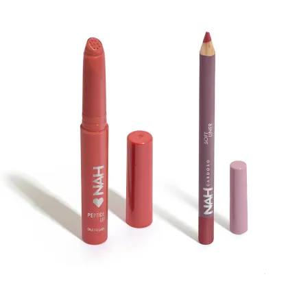 Imagem do produto Combo By Nah Cardoso: Gloss Labial Rosa Cotton Candy 2,4ml + Lápis Contorno Labial Marrom Brave 1,1g