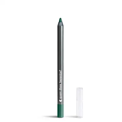 Lápis de olho da marca Quem Disse, Berenice? na cor verde, com embalagem preta e texto branco. O produto é apresentado em formato cilíndrico e acompanha um estojo transparente.