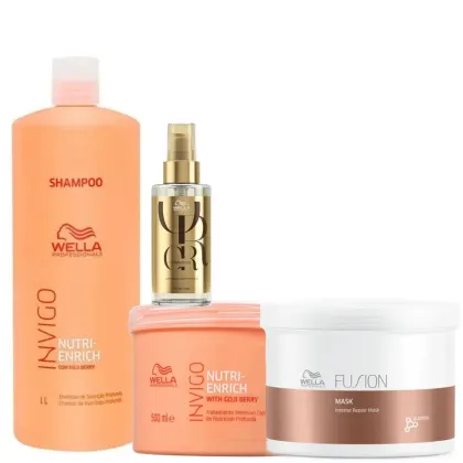 Imagem do produto Kit Wella Cronograma Capilar Nutri-Enrich Fusion Salon + Oil Reflections (4 Produtos)