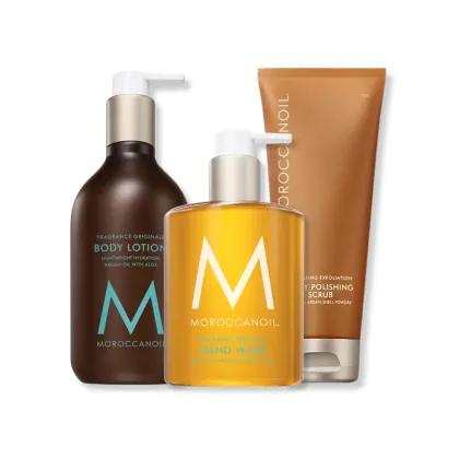 Imagem do produto Kit Moroccanoil – Loção Hidratante 360ml + Sabonete Líquido 360ml + Esfoliante 200ml