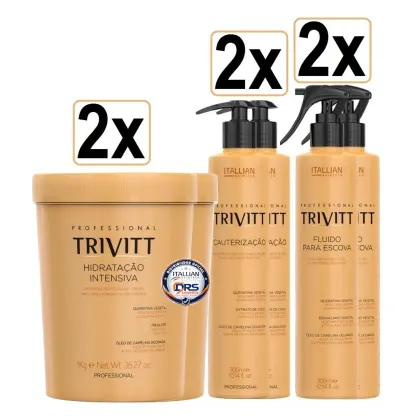 Imagem do produto Kit Trivitt Profissional em Dobro 2x Cauterização + 2 Fluido Escova + 2 Hidratação Intensiva 1kg