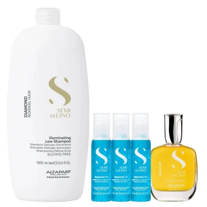 Imagem do produto Kit Alfaparf Semi Di Lino Diamond - Shampoo 1L + Cristalli 50ml + 3x Ampola 13ml