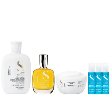 Imagem do produto Kit Alfaparf Semi Di Lino Diamond - Shampoo 250ml + Máscara 200ml + Cristalli 50ml + 3x Ampola 13ml