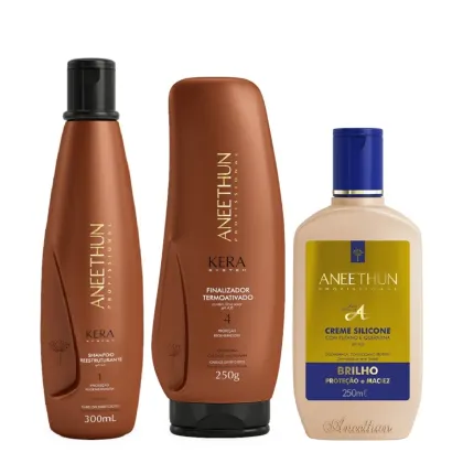 Imagem do produto Kit Aneethun Kera System - Shampoo 300ml + Finalizador 250g + Creme de Silicone 250ml