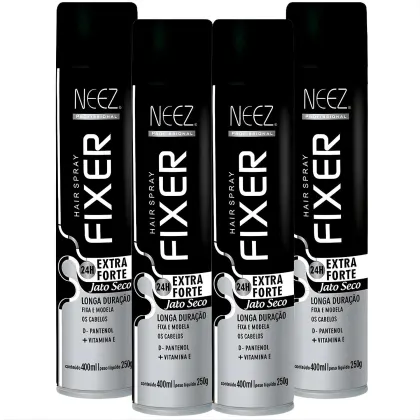 Imagem do produto Kit 4 Spray Fixador De Cabelo Profissional Neez Laque Capilar Fixação Extra Forte 24 Horas 400ml