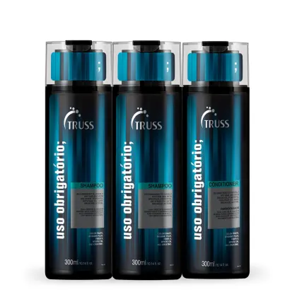 Kit com shampoos e condicionador Uso Obrigatório, da marca TRUSS.