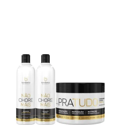 Shampoo antirresíduo e Alisante Borabella Não Chore Mais 2x350ml + Máscara Cronograma Pratudo 300g
