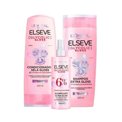 Imagem do produto Kit Elseve L’Oréal Paris Glycolic Shampoo 400ml + Condicionador 400ml + Acidificante (3 produtos)