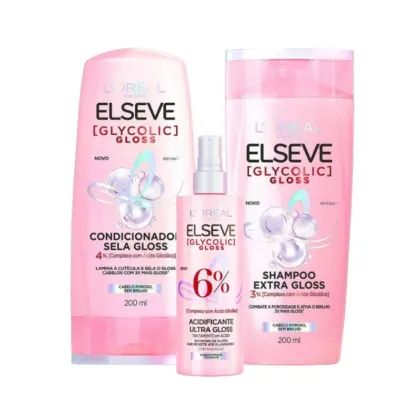 Imagem do produto Kit Elseve L’Oréal Paris Glycolic Shampoo 200ml + Condicionador 200ml + Acidificante (3 produtos)