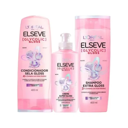 Kit Elseve L’Oréal Paris Glycolic Gloss Triple Care, 3 produtos.