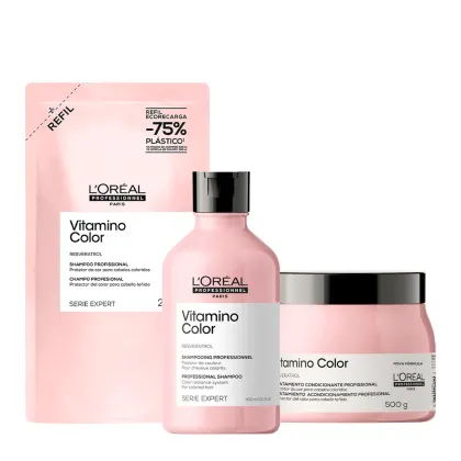 Kit L'Oréal Professionnel Vitamino Color Refil Care, 3 produtos.