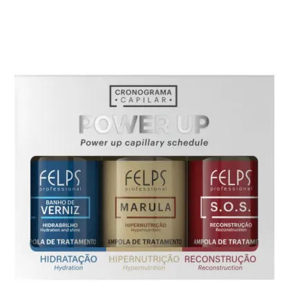 Imagem do produto Felps Cronograma Capilar Ampolas Power Up - SOS + Marula + Banho de Verniz  3x15ml