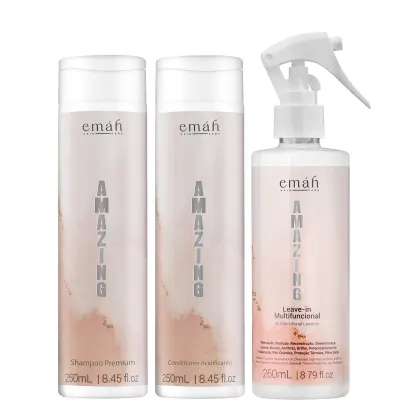 Kit Emáh Hair Care Amazing Trio Multifuncional, 3 produtos.