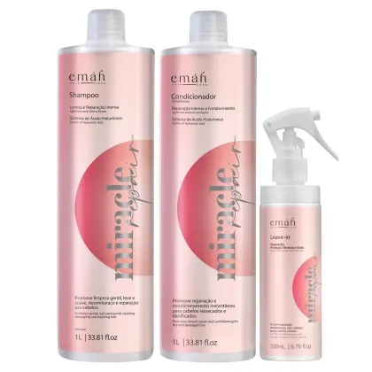 Kit Emáh Hair Care Miracle Repair Trio Treat Salon, 3 produtos.